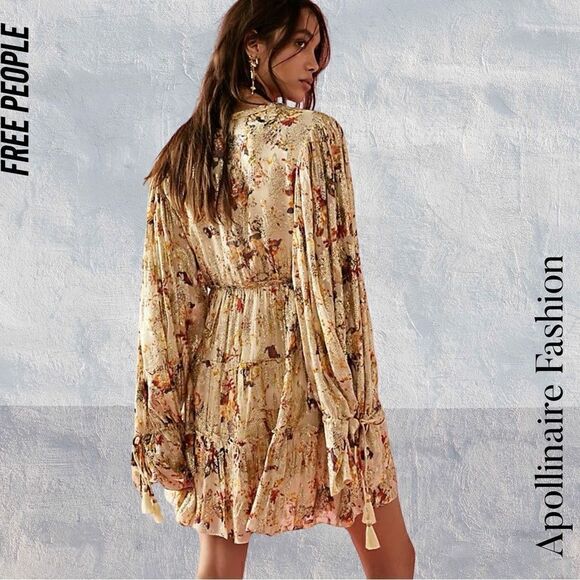 FREE PEOPLE BY ROCOCO SANDS METALLIC FLORAL PRINT MINI DRESS NWT - Picture 3 of 12